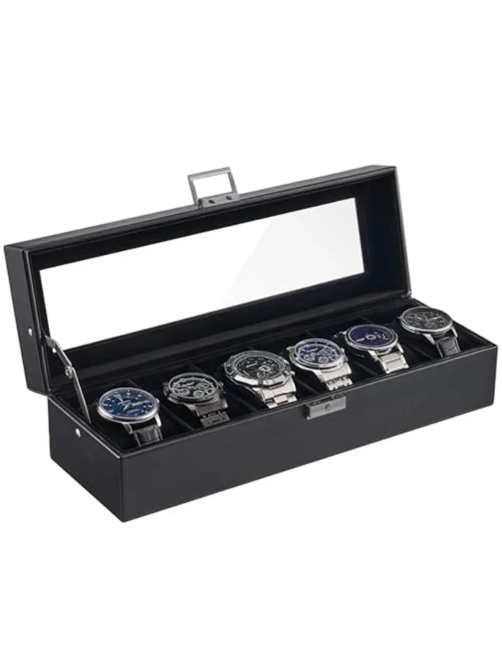 6 Slots Watch Case Box for Men AllBlack